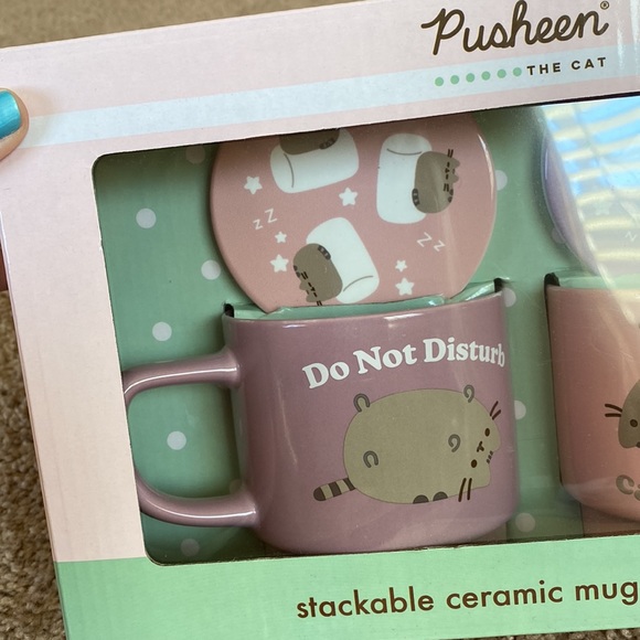Pusheen stackable ceramic mugs with coasters - Picture 4 of 11